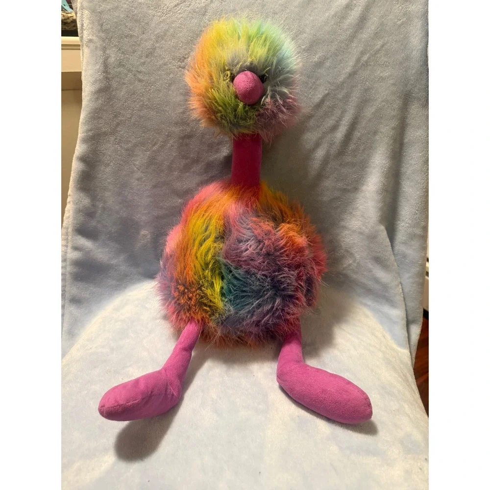 Jellycat London Rainbow Ostrich Plush Stuffed Animal Pink Bird Fluffy 20